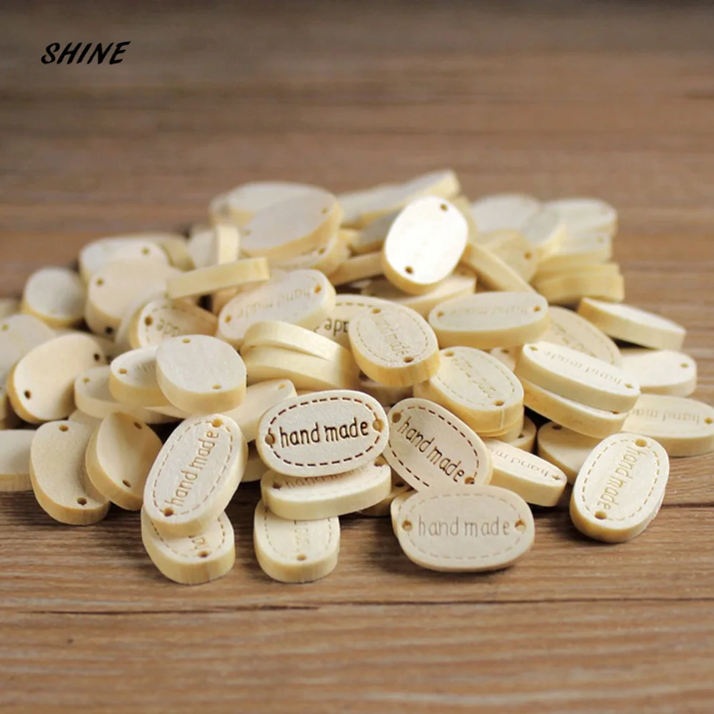 

50pcs 2 Holes Sewing Wood Buttons Hand Made Word Scrapbooking Crafts 19 x 12mm Decorate bottoni botoes W2001