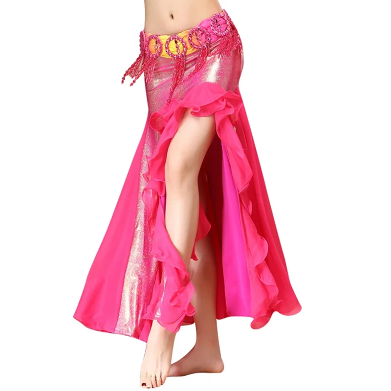 6 Colors Oriental Bellydance Clothing Long Skirts Side Split Elastic