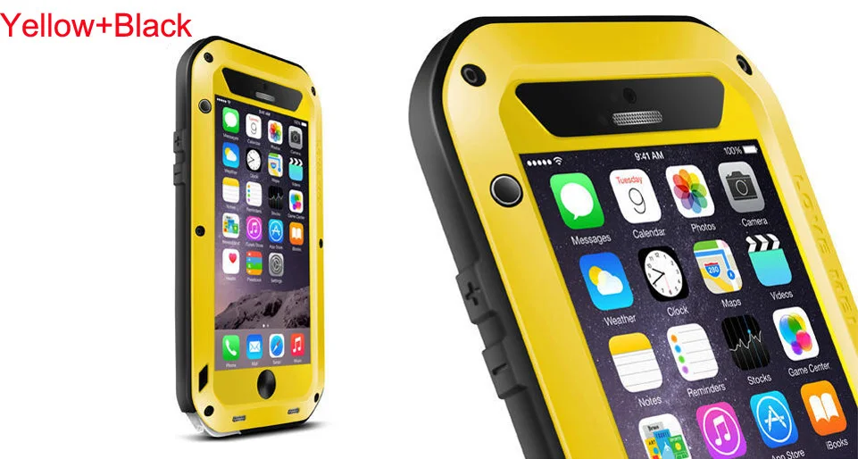 LOVEMEI грязеотталкивающие противоударные металлические алюминиевые чехлы с Gorilla glass для iPhone 6/6s Plus сверхмощные защитные чехлы - Цвет: Yellow Plus Black