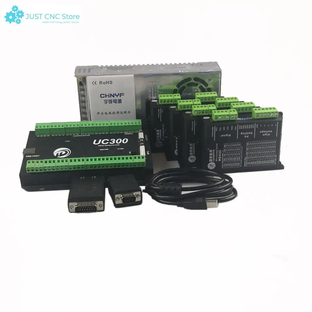 CNC mach3 USB 4 оси комплект, 4 шт. M542C Драйвер+ mach3 USB UC300 плата контроллера+ 4 шт. HS21A57 шаговый двигатель+ блок питания