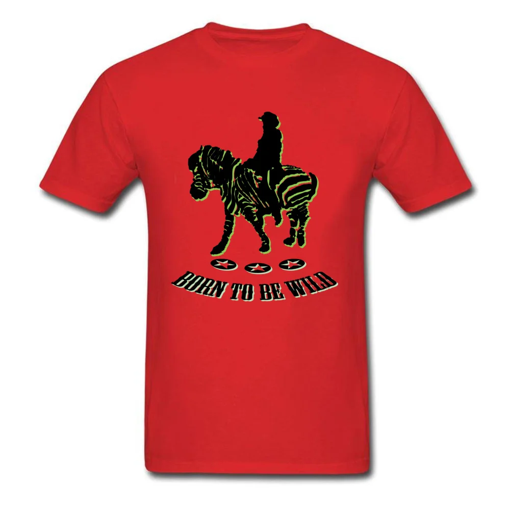 riding zebra Cotton Fabric Tops Shirts for Men Slim Fit T Shirts Crazy Plain Crewneck Tops Tees Short Sleeve Wholesale riding zebra red