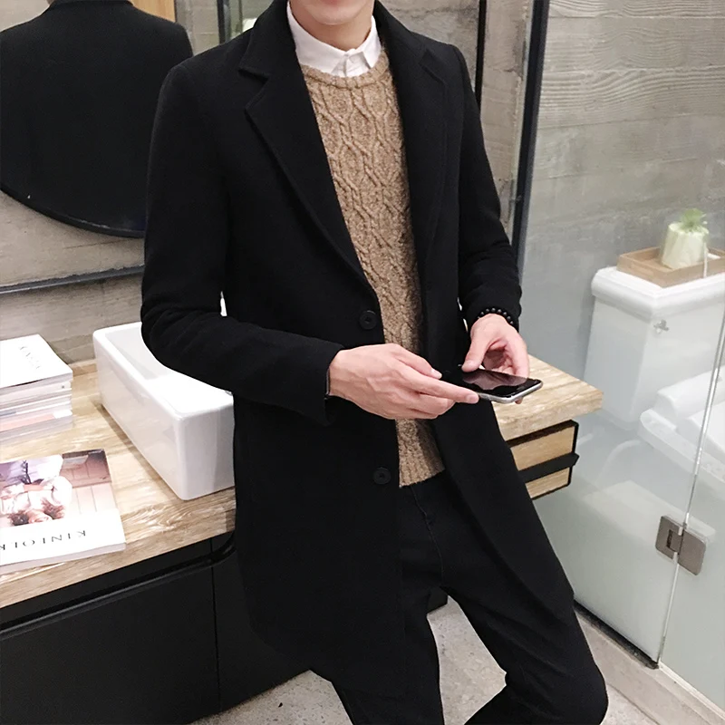 

2018 New Winter Wool Coat Men Leisure Long Sections Woolen Coats Men 'S Pure Color Casual Fashion Jackets /Casual Men Overcoat