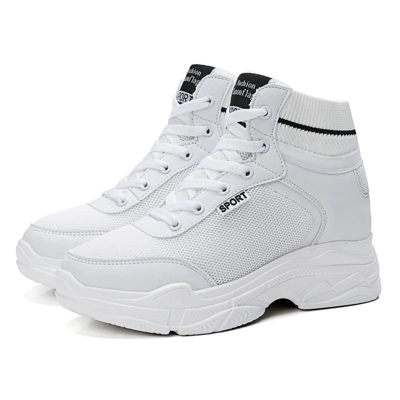 

New Spring Women Shoes Woman Lady Flat Platform Mesh Sneakers Height Increase 9cm Girls Shoes Casual Heels creeepers Ankle Boots