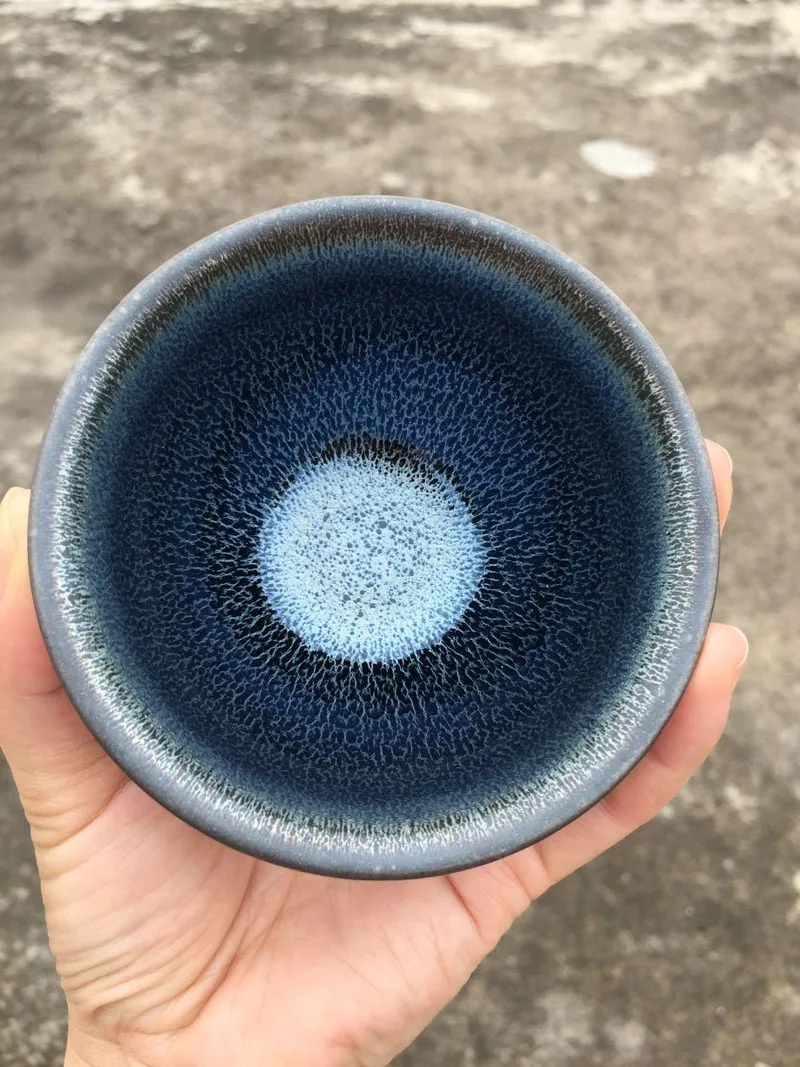 

Jianzhan Tenmoku Tianmu Tea Cup Bowl Blue Indigo Dragon Scales Pattern 100ml/3.4oz Collection Ceremony Handmade Glorious Change