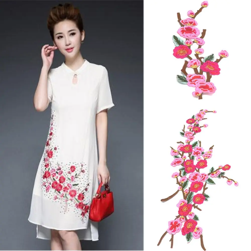 

DIY Pink Flower Collar iron on Patch Applique Badge Lace Embroidery For Cheongsam Clothes Dress Embroidery Patch