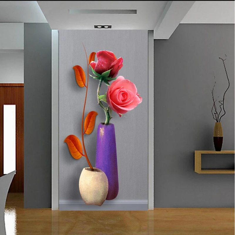 

Customize HD Photo 3D Wallpaper Modern Vase Rose Flower Living Room Bedroom Entrance Hallway Backdrop Door Decor Wall Papers
