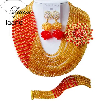 

Laanc Champagne Gold and Red Nigerian Wedding Beads African Jewelry Sets for Women C10JK048