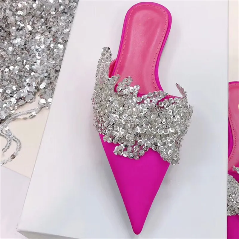 Diapositives Appartements Fleur De D'été Mujer Bout Coudre À Pantoufles Cristal Rouge Pointu Pic Pour As Bling as Chaussons Pic Rose Luxe Designer Femmes Zapatillas zwqHwU