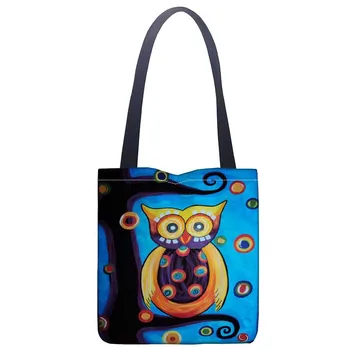 

Custom Owl Painting Tote Bag For Women Canvas Fabric Bags Eco Reusable Shopping Bags Traveling Beach Casual Useful Shoulder Bag