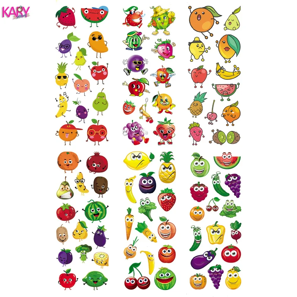 

6 Sheets Cute Smile Face Fruits Fruitage Cartoon Scrapbooking Bubble Stickers Emoji Reward Kids Gift Toys Factory Direct Sales