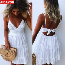 Lace Dress 2019 Floral Romper Tutu Cloth White off shoulder Summer Crochet Chiffon Sleeveless Deep V Neck Lace up Dress ouc263 Lace Dress 2019 Floral Romper Tutu Cloth White off shoulder Summer Crochet Chiffon Sleeveless Deep V Neck Lace up Dress ouc263