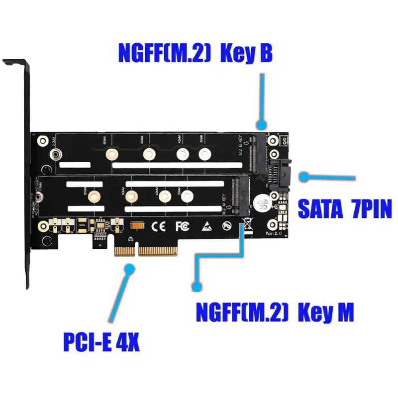 Новый M.2 SSD NGFF ключ B-M к PCIe PCI Express 4X SATA расширения адаптера с металлический кронштейн радиатор для компьютера PC