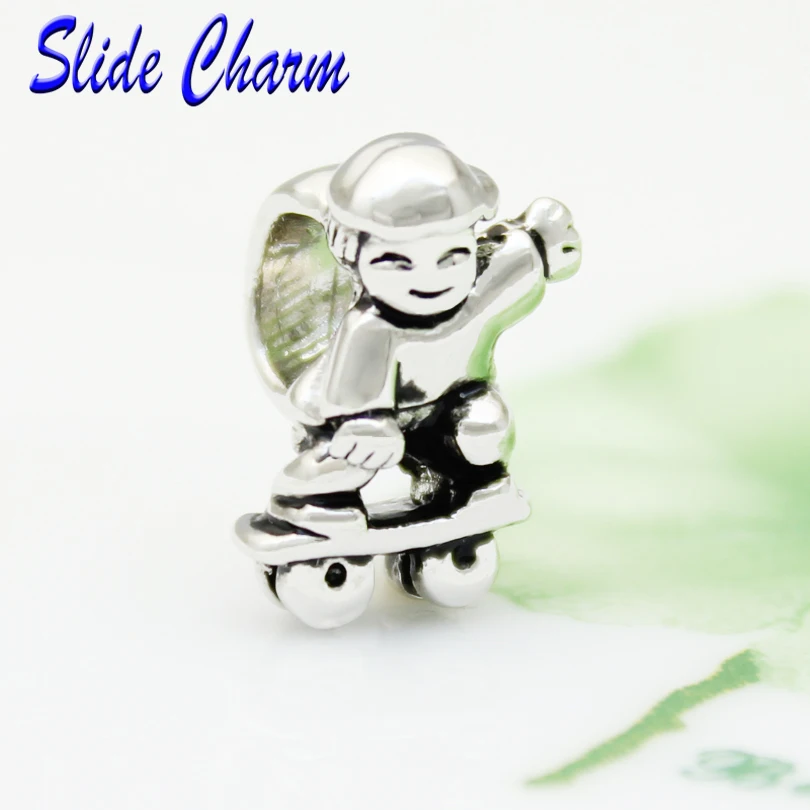 

slide charm Free shipping Sports skateboarders charm beads fit Pandora bracelet