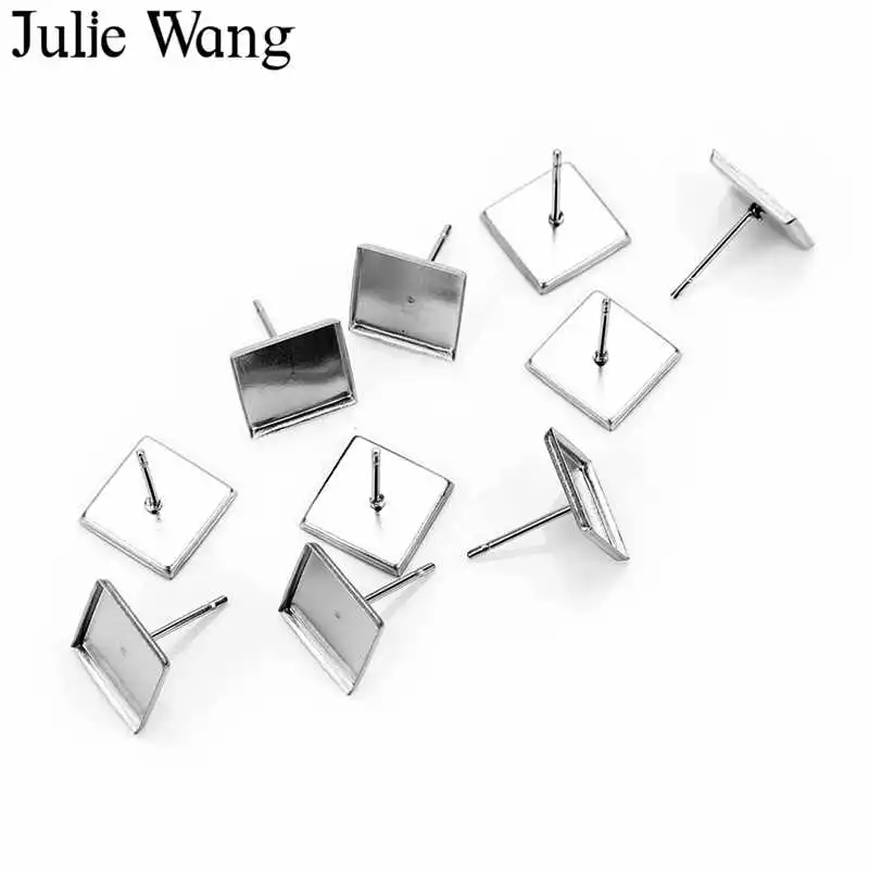 Julie Wang 50 шт нержавеющая сталь 10 мм квадратные серьги гвоздики Кабошон Базовые