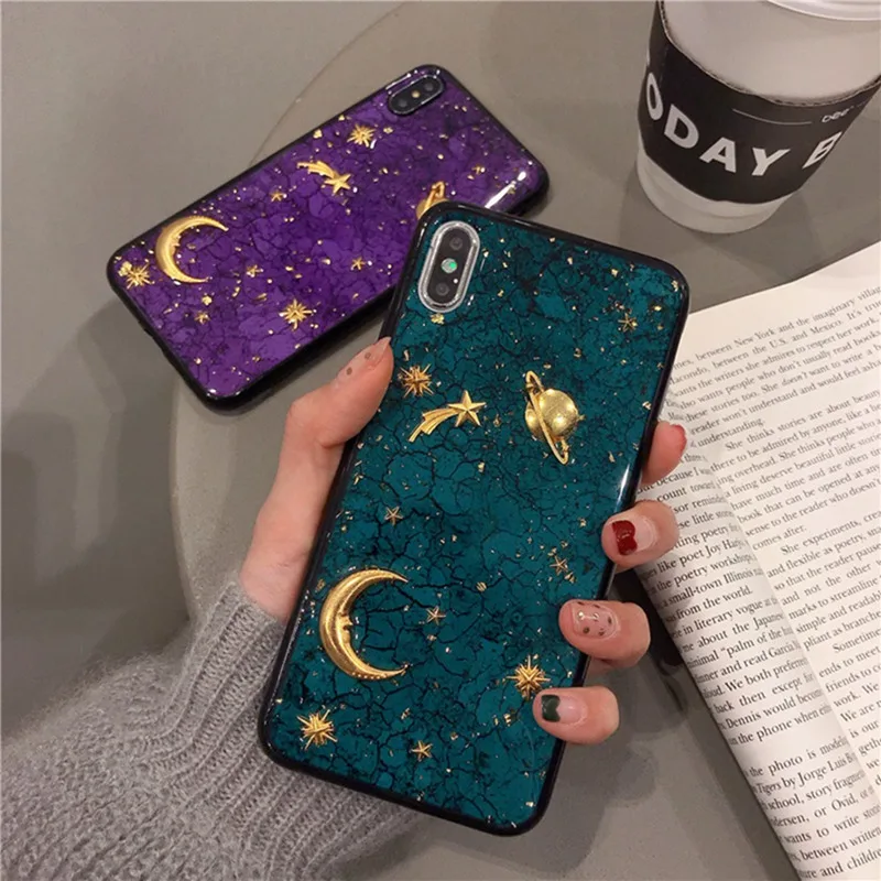 

Epoxy tpu Saturn marble case for iphone XS Max XS XS XR 6 6S 7 8 plus gold foil glue tpu protective cover(Purple/green)