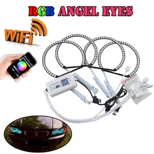 4*131MM Multi-Color Flashing WIFI Phone Control RGB Led Angel Eyes Halo Rings Kits For Bmw E36 E38 E39 E46 Projector Car-styling