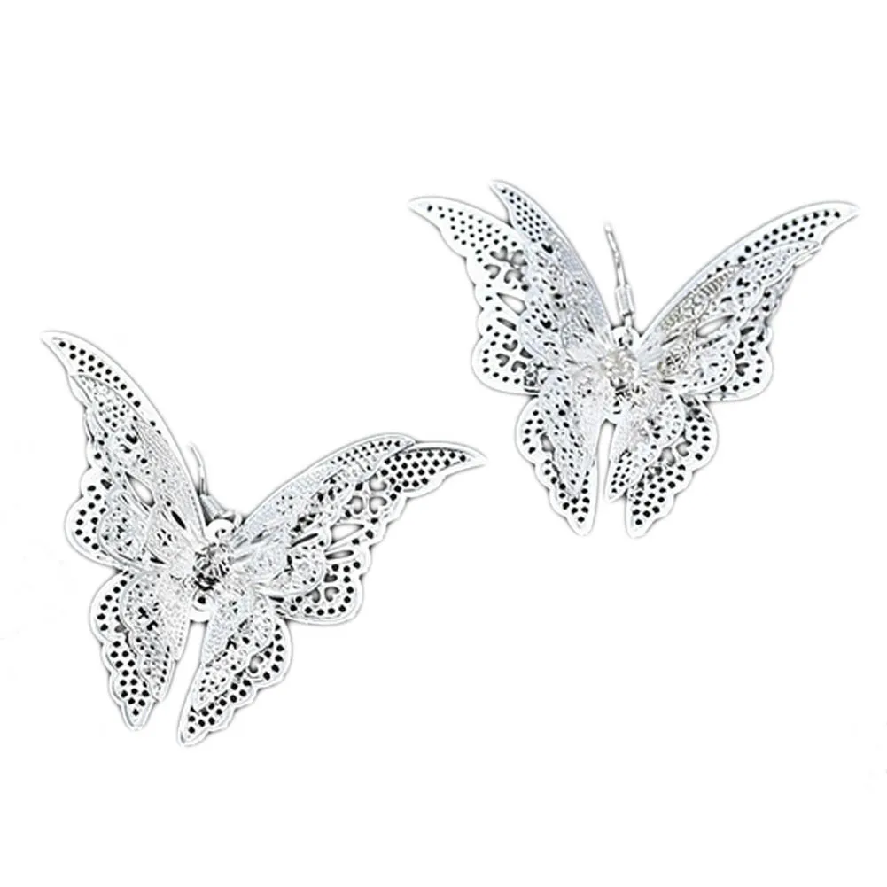 

1 pair New Arrival Fashion Charming Jewelry Multilayered Hollow-out Butterfly Shaped Woman Earrings Color Silver Plated Earrings