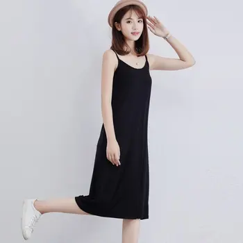 

Women Sweet Modal Bottoming Dress Loose Sleeveless Vest Solid Color Dress