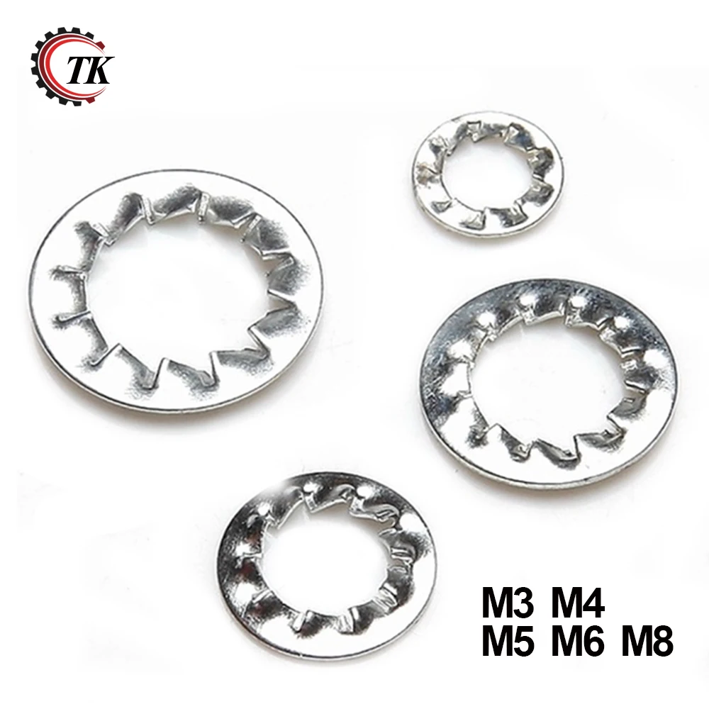 100Pcs DIN6798J M3 M4 M5 M6 M8 Stainless Steel 304 Washers Internal Toothed Gasket Washer