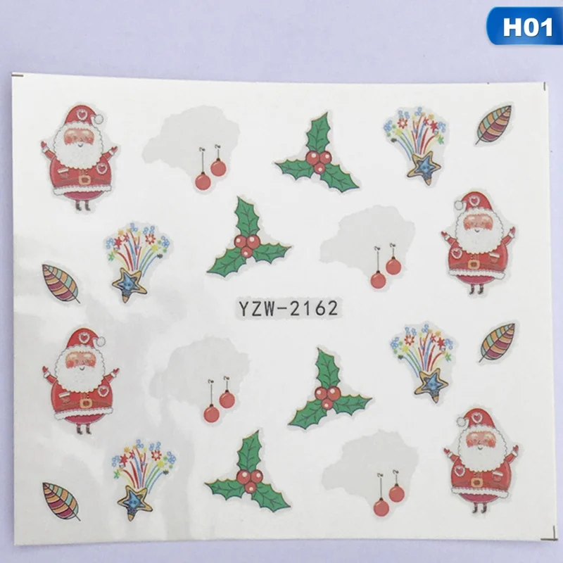 Nail Art Nail Sticker New Year Slider Tattoo Christmas Water Decal Santa Claus Snowman Full Wraps Designs Decals - Цвет: H01