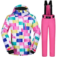 Лыжный костюм, женский зимний комплект одежды, толстая Водонепроницаемая лыжная куртка и штаны, комплект-30 градусов, лыжные и сноубордические костюмы, брендовые