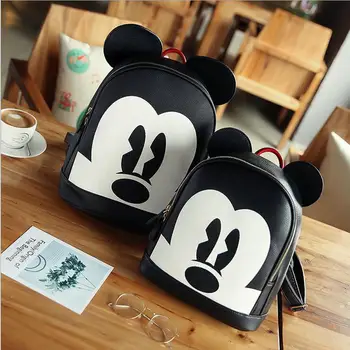 

2018 New fashion mickey female backpack pu leather girls cartoon schoolbags mini travel backpack animal printed rucksack 2 size