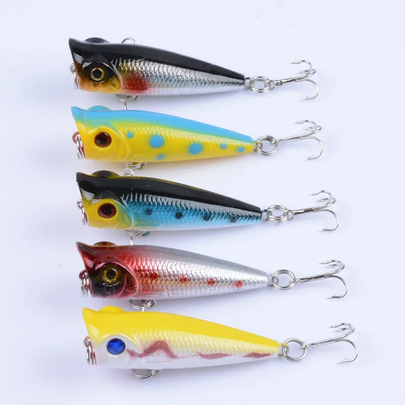 

5Pcs/Lot 5cm/4.9g Topwater Popper Bait Sea Fishing Lures Bionic Color Painting Artificial Hard Baits Isca Outdoor Fishing Tackle