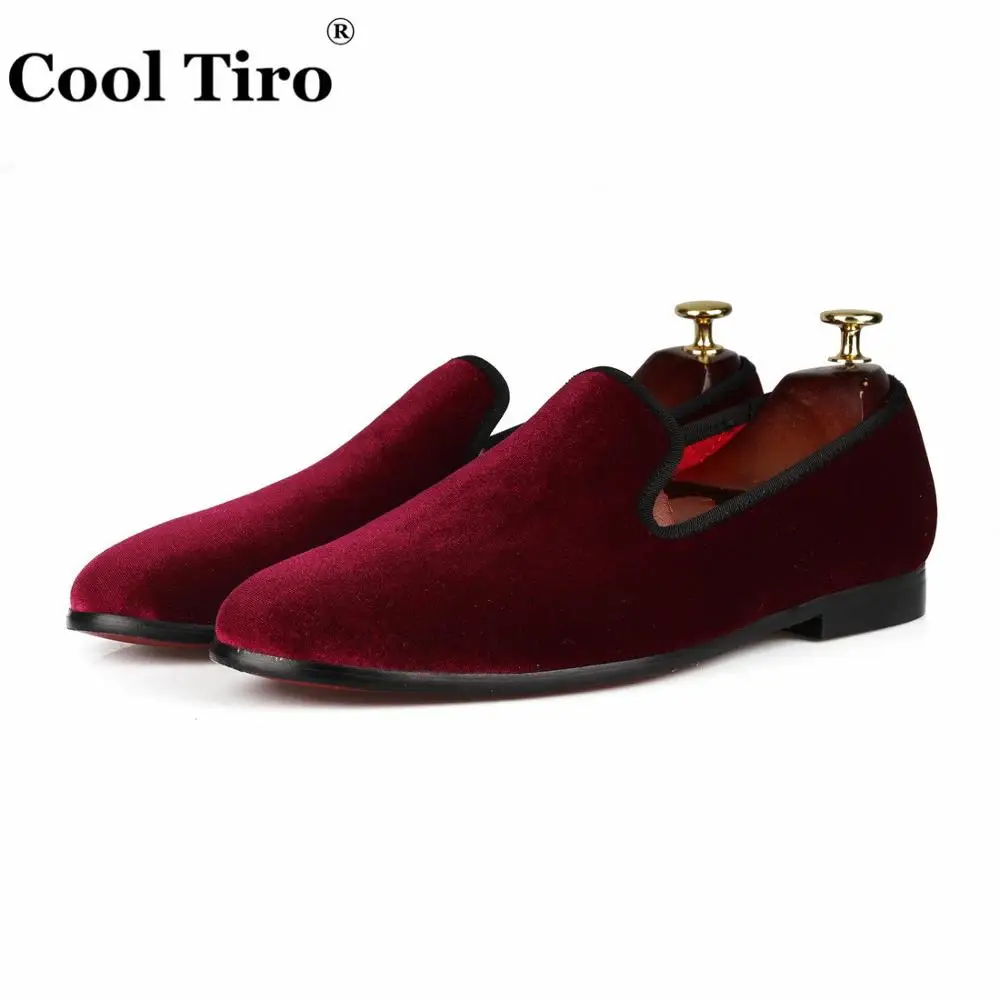 Men Loafers Burgundy Velvet Dress shoes (4)