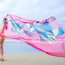 Summer Women Beach Sarongs Chiffon Scarves Geometrical Design Swimsuit Cover Up Dress Plus Size pareos de