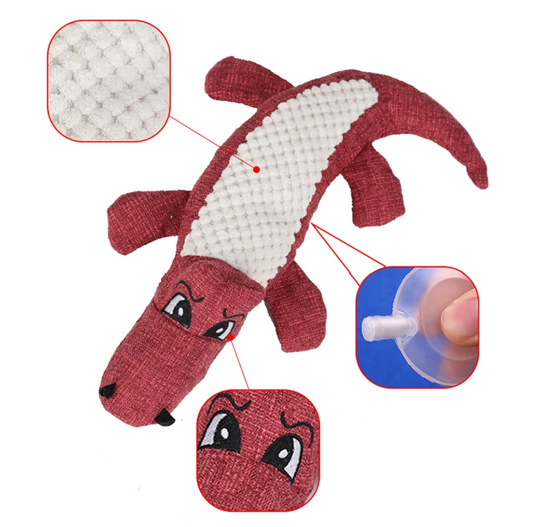 Cartoon Crocodile Linen Dog Toy Bite Resistance Soft Plush Pet Teeth Cleaning Chew Toy Interactive Puppy Cat Squeak Sound Toys