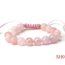 Продукт для розовый камень Браслеты с бисером регулируемый плетеный Канат ручной Weave браслет для Для мужчин Для женщин рейки молитва Камни