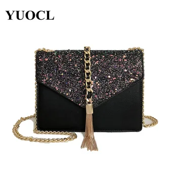 

Chain Paillette Women Crossbody Messenger Bags Vintage Shoulder Leather Handbags For Famous Luxury Brand Designer Bolsa Feminina