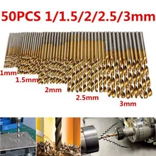 50Pcs Titanium Coated Hss Drill Bit Set Engineering 1-3mm High Steel Drill Woodworking Wood Tool for Wood Plastic Aluminum