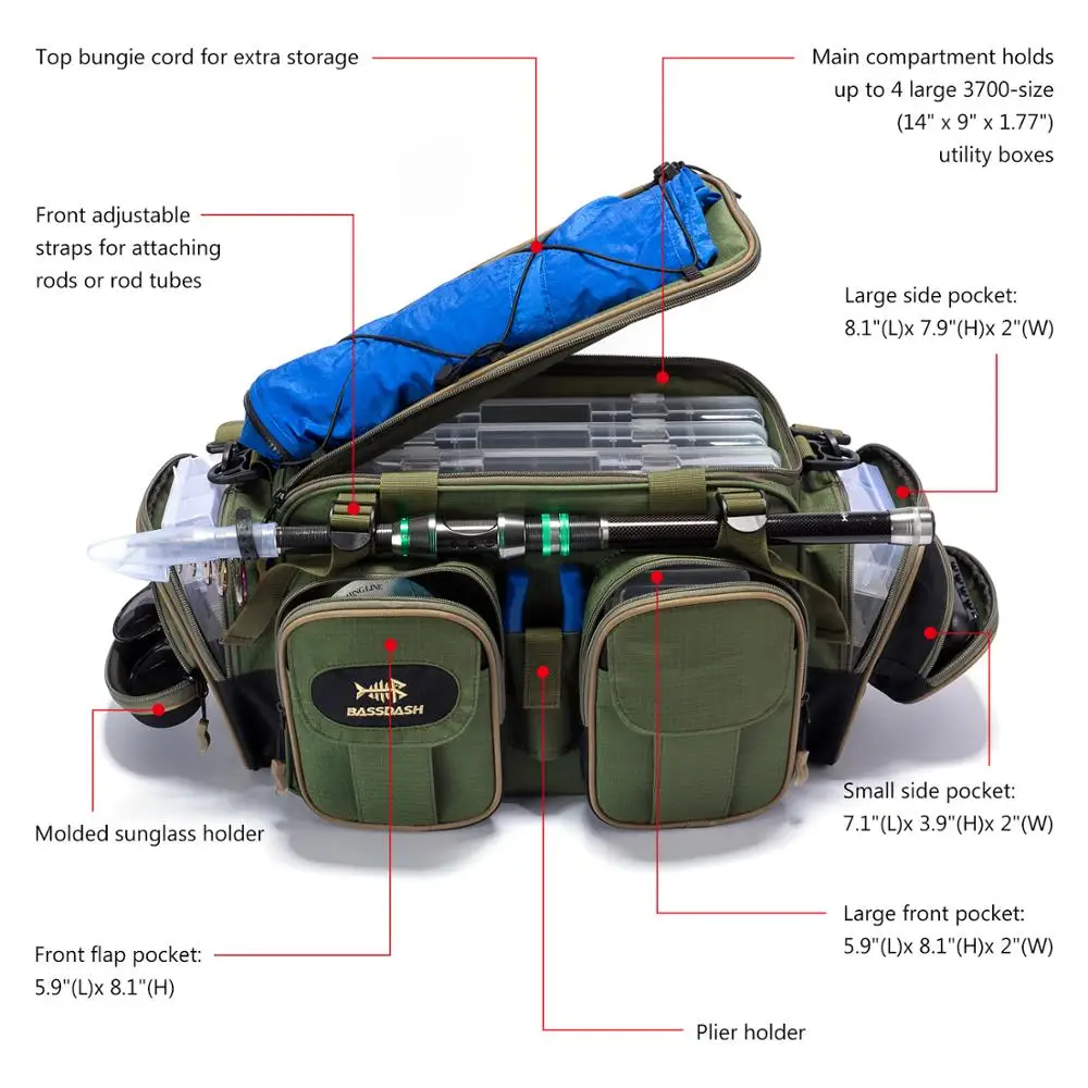  Bassdash Fishing Tackle Bag Lightweight Tactical Shoulder Bag Large Capacity Multifunctional Portab