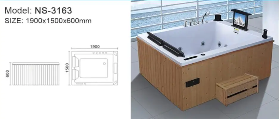 1900mm Double People Fiberglass Whirlpool Swimming Pool Acrylic Hydromassage Surfing Outdoor TV SPA NS3163