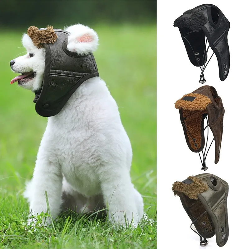 Зимняя шапка для собаки, щенка, кашемировый шлем летчика, искусственная кожа, крутой, удобный, красивый, difraz para perro для маленькой собаки