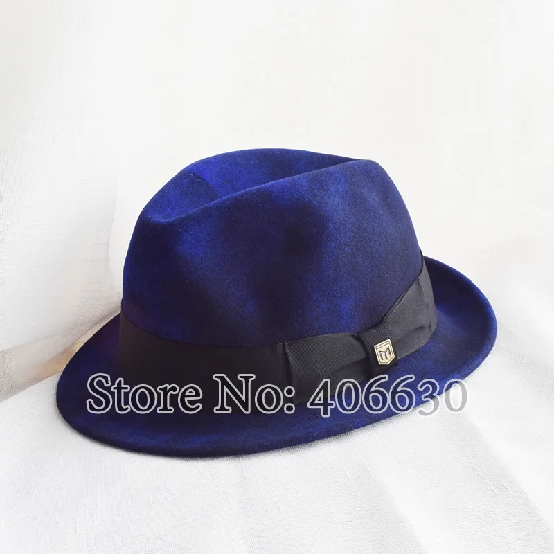 Зимние шерстяные фетровые шляпы федоры для мужчин Chapeau Masculino модные панама джаз шляпа PWFE005 - Цвет: blue