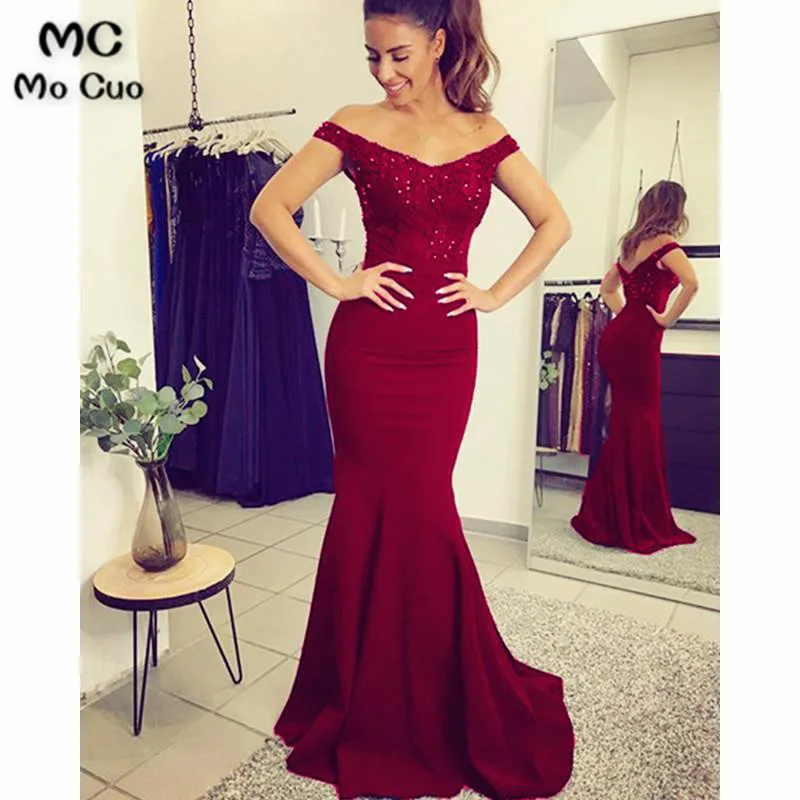 Mermaid V-neck Off Shoulder Bridesmaid Dresses Lace Appliques46
