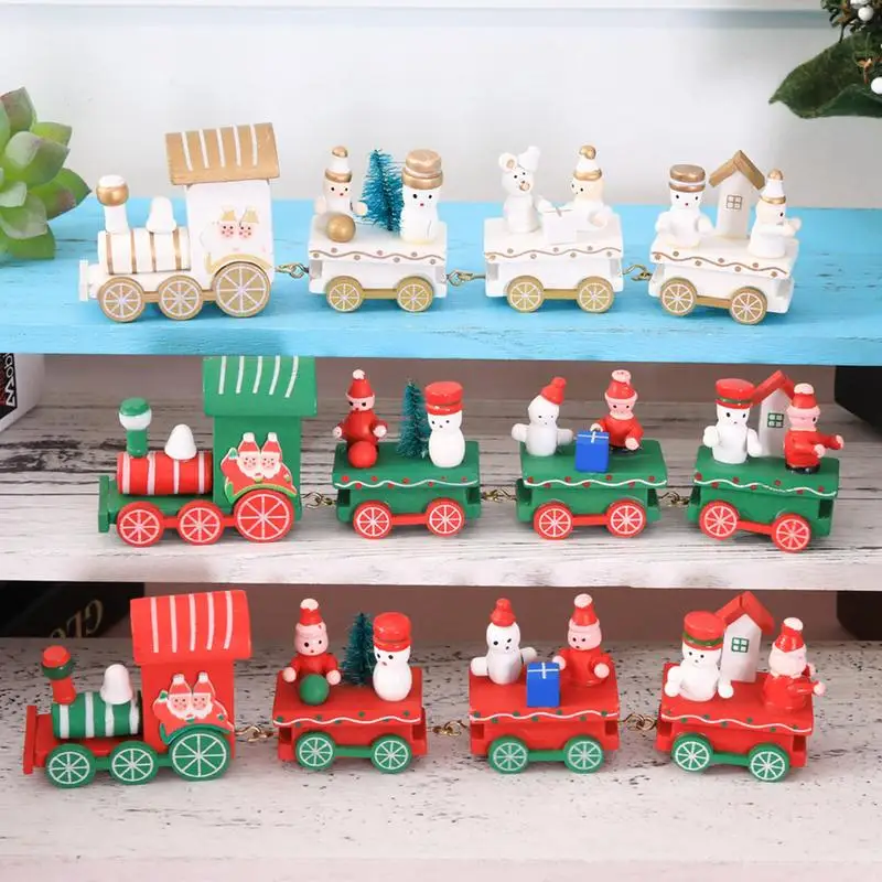 

Christmas Wooden Train Children's Kindergarten Holiday Christmas Gifts Festival Home House Ornaments Gifts Decor Accessory