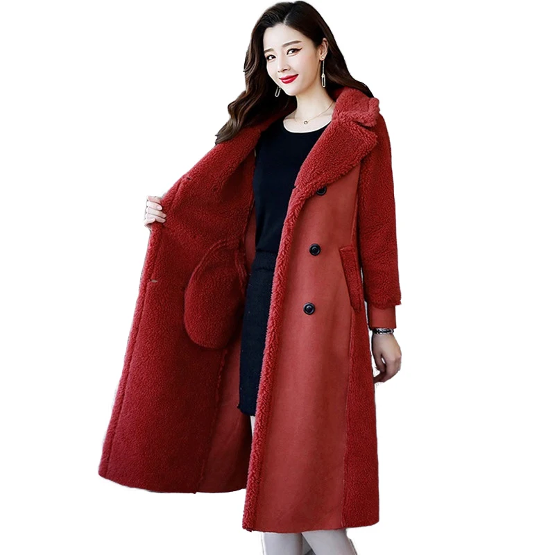 Winter lambswool jackets women Chamois Suede coats Thicken flocking