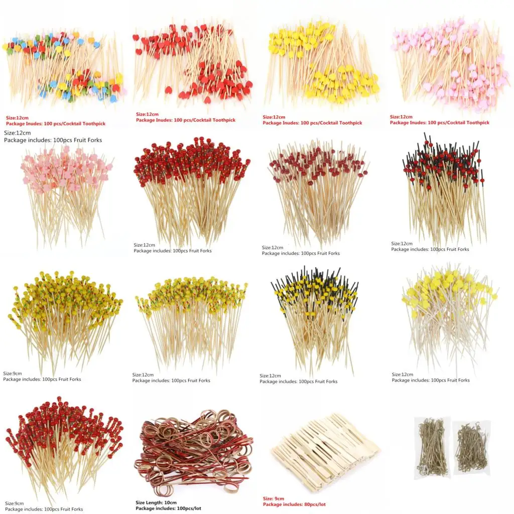 

100pc 9/12cm Bamboo Heart Craft Food Skewers Fruit Toothpick Dessert Cocktail Birthday Wedding Decorative Party Supplies