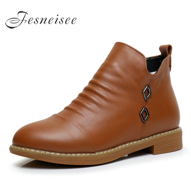 2017 New Fashion Genuine Leather Motorcycle Ankle Boots Female Zipper Low Heels Platform Comfortable Spring Autumn Shoes M4.0 yaerni woman fashion genuine leather motorcycle ankle boots female lace up low heels platform comfortable spring autumn shoes