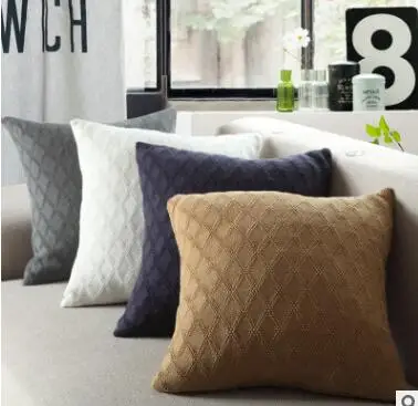 

solid color white/grey/blue/brown knitted cushion cover warm thread knit pillow case for backrest home decor