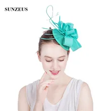 Бирюзовые Свадебные шляпы очаровательные льняные Формальные шляпы для женщин вечерние аксессуары для волос chapeau femme mariage SH63