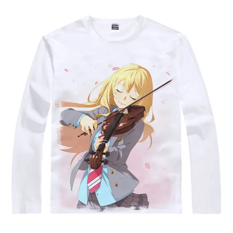 Coolprint аниме рубашка Kimiuso Your Lie в апреле футболки многостильные длинные Kousei Arima Kaori