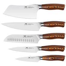 MRCHEF Brand 5pcs Heavy Kitchen Knife set Japanese 8″ Chefs Knife & 4Inch Fruit Knife Pakkawood Handle Very Sharp HRC58 Hardness