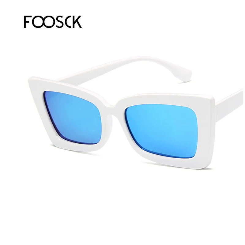 FOOSCK Квадратные Солнцезащитные очки женские брендовые Дизайнерские летние оттенки черные винтажные негабаритные женские солнцезащитные очки UV400 - Цвет линз: C5WhiteBlue