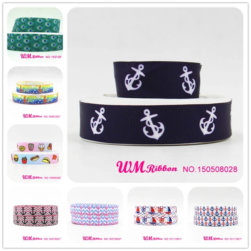 

Q&N ribbon 7/8inch 22mm anchor printed grosgrain ribbon webbing 50yards/roll for hair tie free shipping