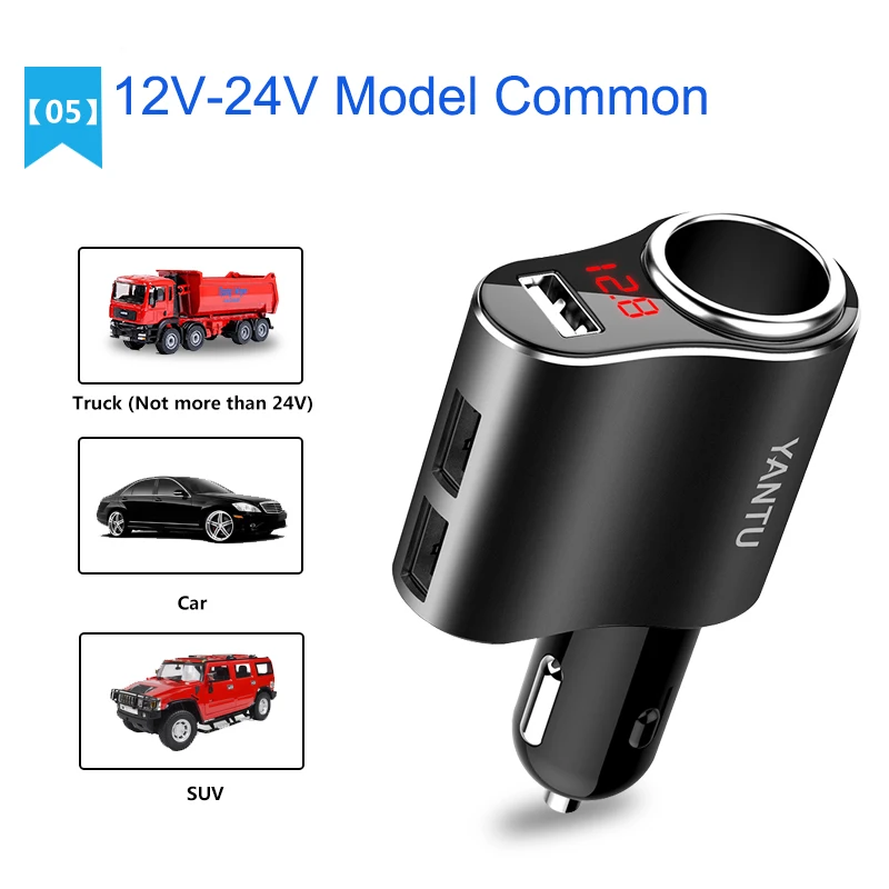 Yantu 1 выход розетки 5 В/3.1A розетка для автомобильного прикуривателя вольтметр сплиттер адаптер питания 12~ 24 В 3 USB Автомобильное зарядное устройство для gps DVR