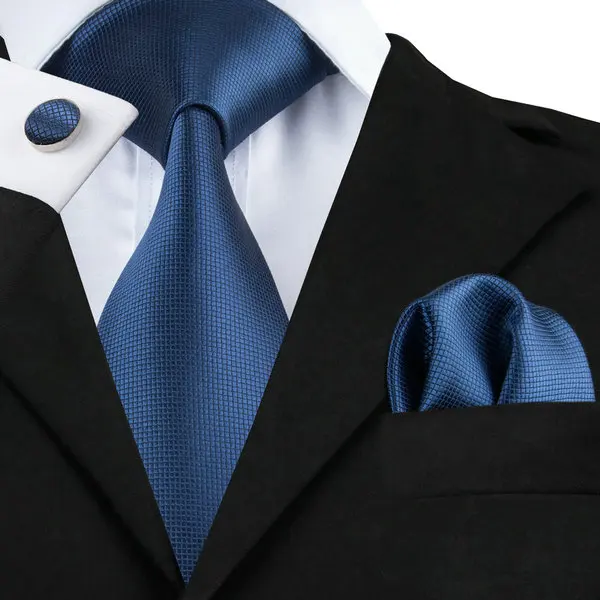 Hi-Tie Официальный мужской темно-синий клетчатый галстук шелковый галстук для банкета свадьбы деловой ГАЛСТУК носовой Запонки Набор C-326